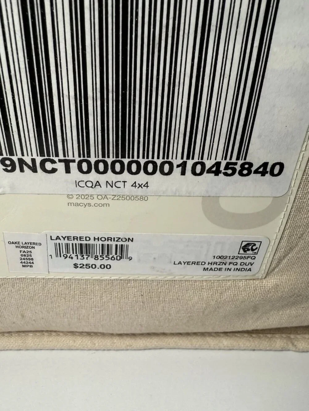 Oake Layered Horizons 3 Pc  Full / Queen Natural Cotton Duvet Set - MSRP $250
